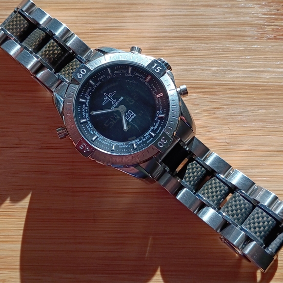 Men's Silver and Black Watch - Picture 1 of 11